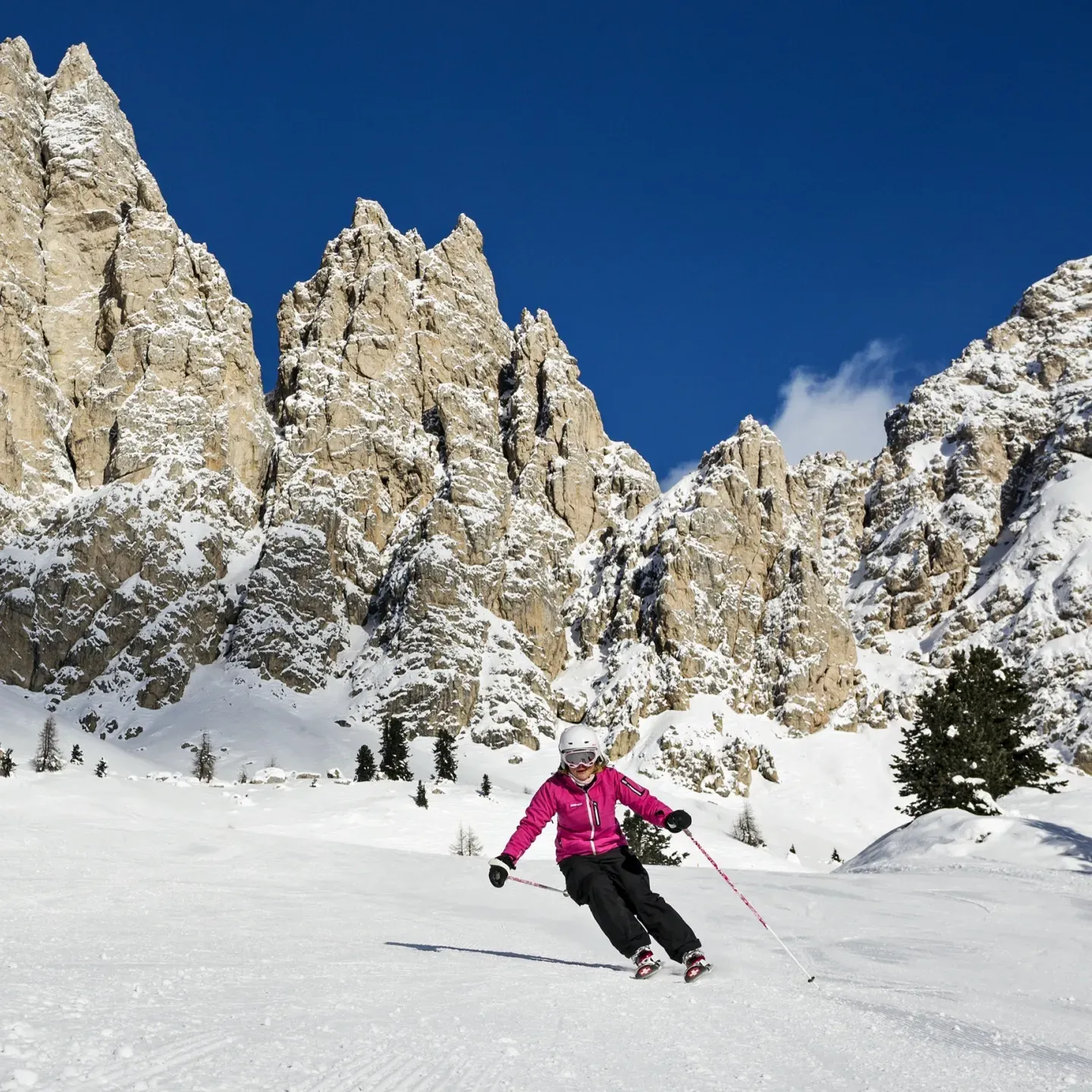 Skiing passo gardena dolomites
